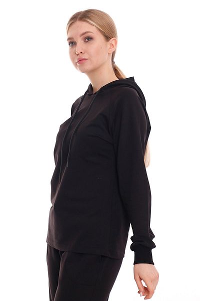 DISENTIS MODEST Hooded Long Sleeve Black Sweatshirt with Lace Detail