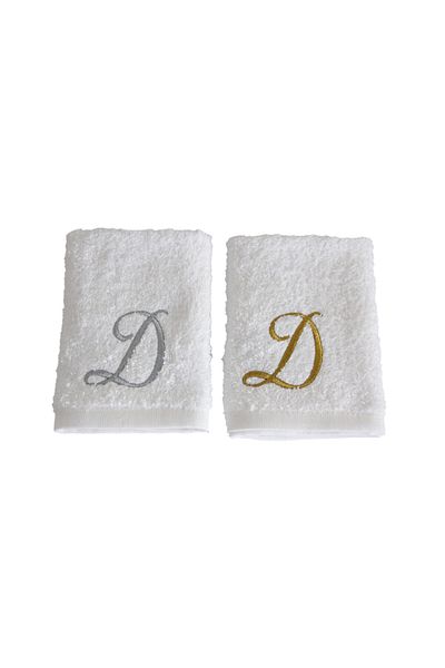 Lucy and Home Letter Embroidered Makeup, Face Towel Set of 2 30x30 Cm D White