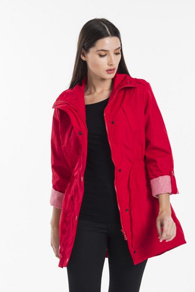 ladyzey Women's Gathered Waist, Side Pocket, Foldable Sleeve Lined Trench Coat