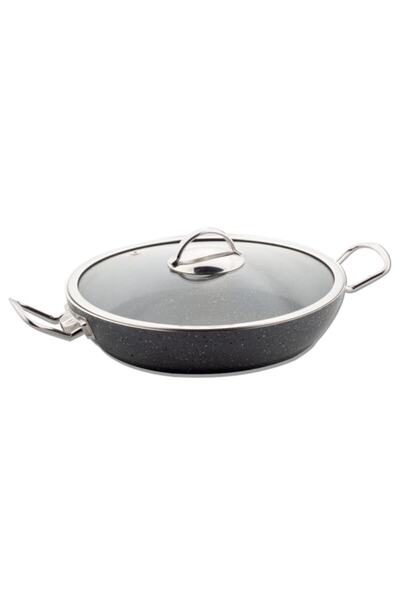 Lines Menemen Aşkı Cam Kapaklı Siyah Granit Tava 22cm