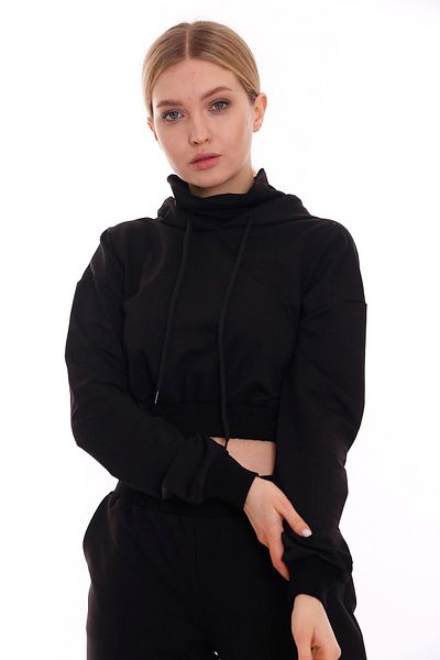 DISENTIS MODEST Turtleneck Black Crop Sweatshirt - Long Sleeve and Hoodie