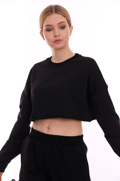 DISENTIS MODEST Black Crop Sweatshirt - Relaxed Fit