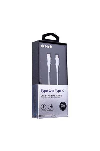 S-LINK Sw-c300 1.2m 3a Typec To Typec Beyaz Data + Sarj Kablosu