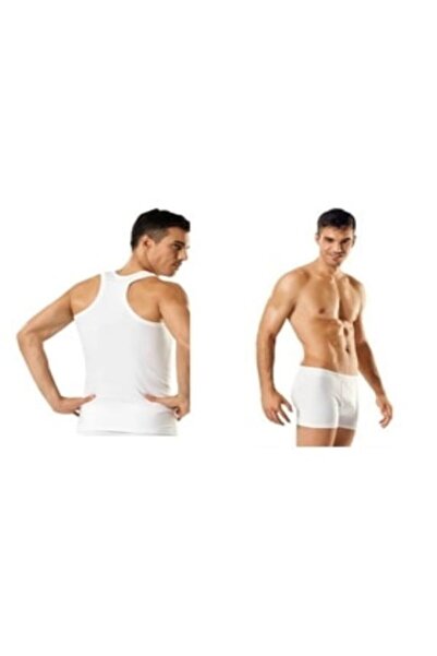 Tutku Чоловічий білий 6-пакет бавовняний рибана спортивний майка & Чоловічий білий еластан лікра боксер 6-пакет