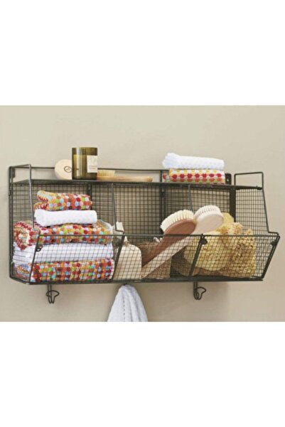 Wess Dizayn 3 Kancalı Metal Duvar Askılık 3 Gözlü Terekli Duvar Rafı Wd-245