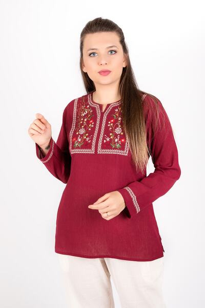 Kardelen Butik Ümraniye بلوزة Şilebezi من القماش المطرز باللون العنابي