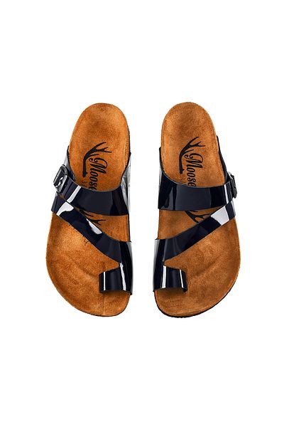 Moosefield Genuine Leather Navy Blue Women's Slippers