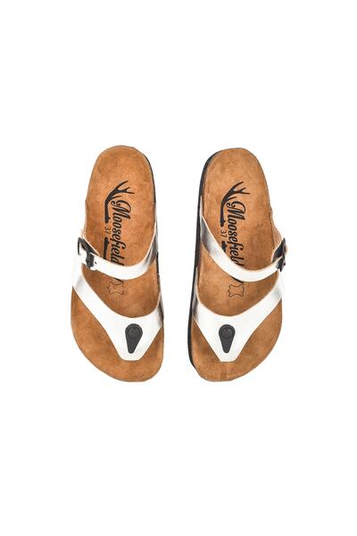 Moosefield Γυναικείες παντόφλες από γνήσιο δέρμα από ασήμι