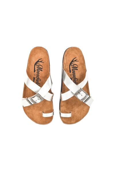 Moosefield Γυναικείες παντόφλες από γνήσιο δέρμα από ασήμι