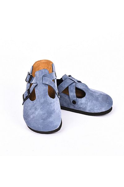 Moosefield Genuine Leather Blue Women's Slippers