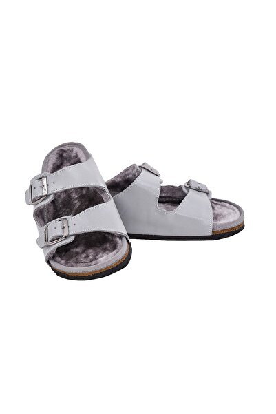 Moosefield Gray Genuine Leather Furry Slippers