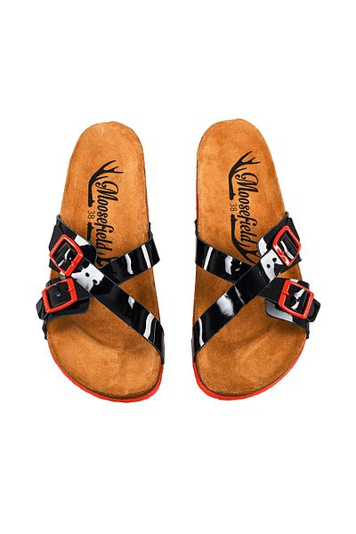 Moosefield Women's Genuine Leather Black Slippers