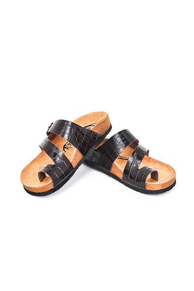 Moosefield Genuine Leather Dark Brown Women's Slippers