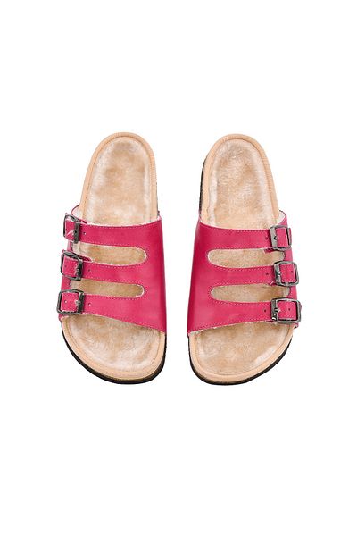 Moosefield Papuci cu blană din piele naturală fucsia