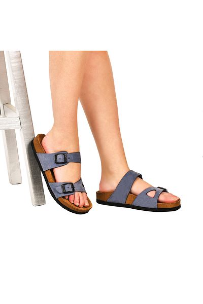 Moosefield Genuine Leather Blue Women's Slippers
