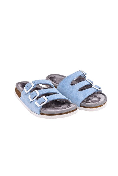 Moosefield Turquoise Furry Genuine Leather Slippers