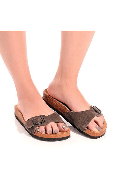 Moosefield Genuine Leather Brown Women's Slippers