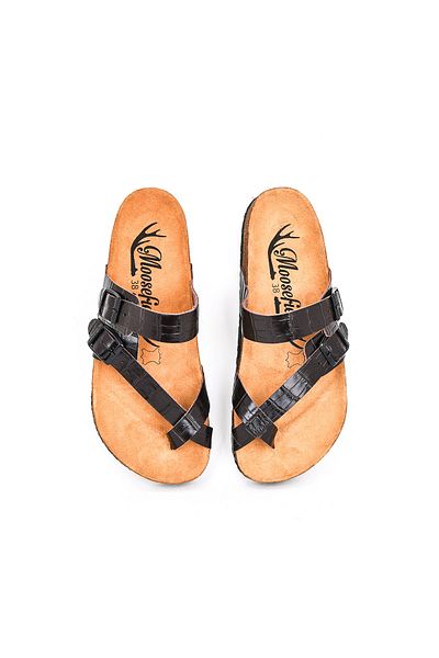 Moosefield Genuine Leather Dark Brown Women's Slippers