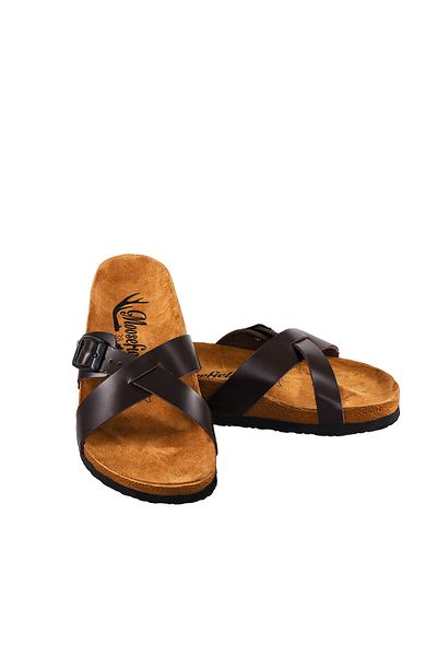 Moosefield Genuine Leather Dark Brown Women's Slippers