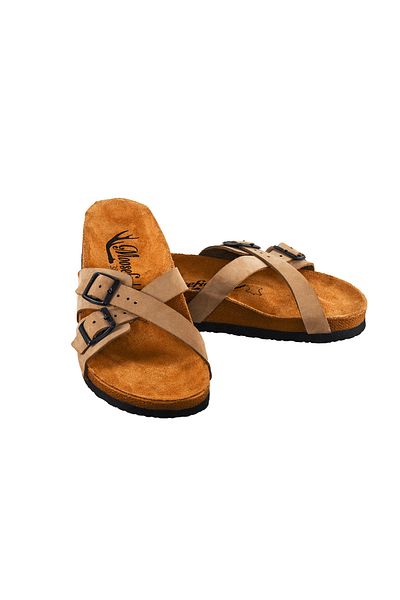 Moosefield Women's Genuine Leather Beige Slippers