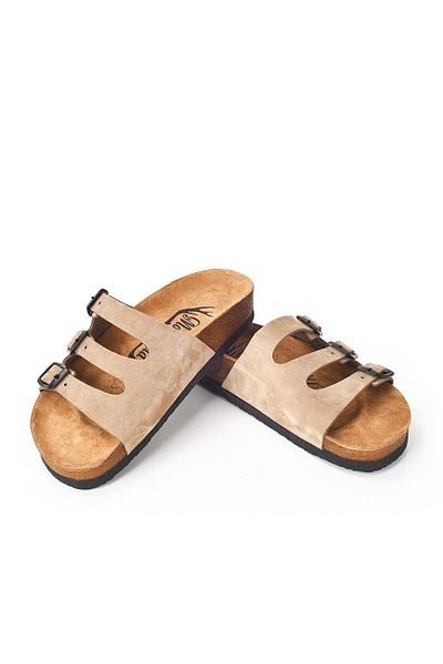 Moosefield Genuine Leather Beige Women's Slippers