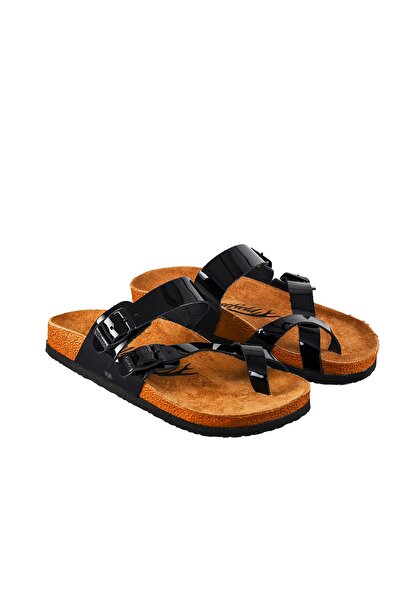 Moosefield Черни дамски чехли от естествена кожа