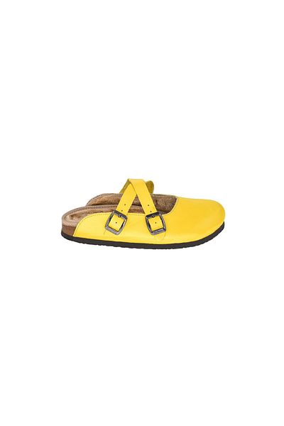 Moosefield Yellow Furry Genuine Leather Slippers