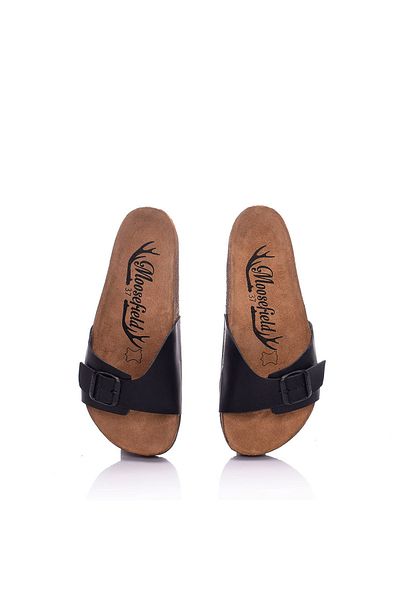 Moosefield Genuine Leather Black Women's Slippers