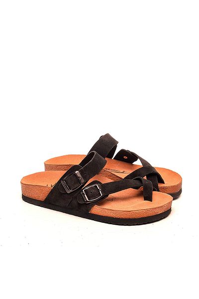 Moosefield Genuine Leather Black Women's Slippers