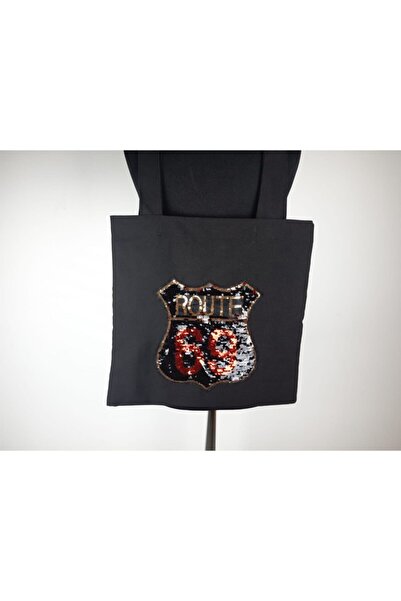 Gönülden Tasarım Γυναικεία Black Route Artma Sequined Shiny Daily Tote Bag