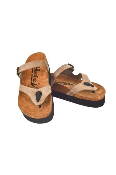 Moosefield Γυναικείες παντόφλες από γνήσιο δέρμα μπεζ