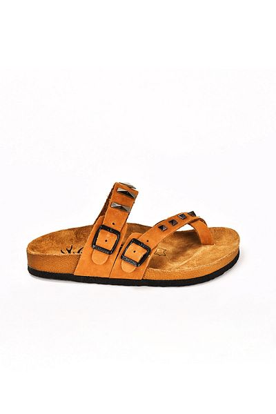 Moosefield Genuine Leather Brown Women's Slippers