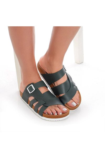 Moosefield Genuine Leather Green Women's Slippers