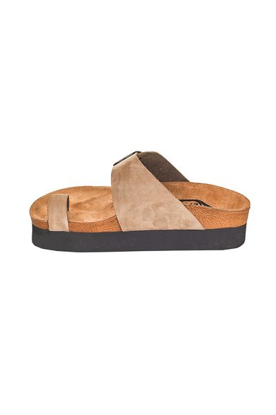 Moosefield Genuine Leather Beige Women's Slippers