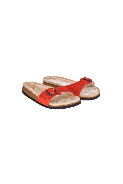 Moosefield Red Genuine Leather Furry Slippers