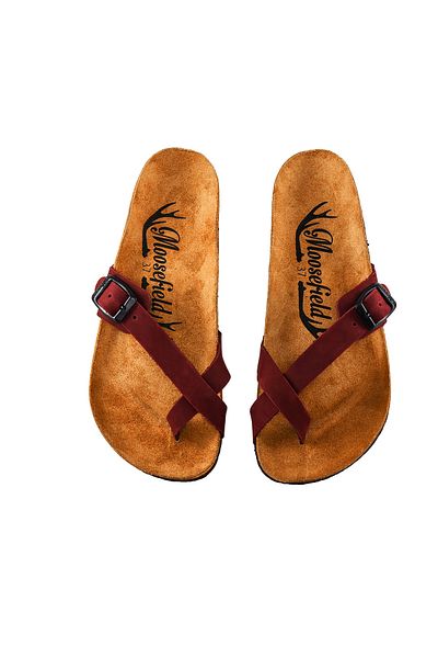 Moosefield Genuine Leather Claret Red Women's Slippers