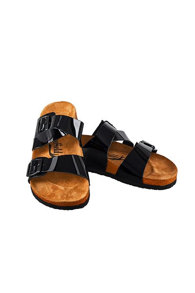 Moosefield Women's Genuine Leather Black Slippers