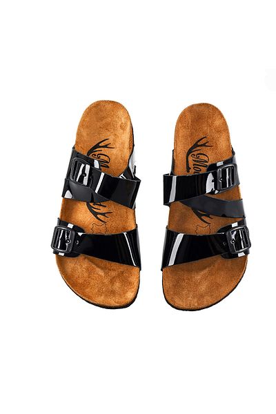 Moosefield Women's Genuine Leather Black Slippers