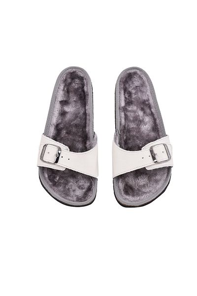 Moosefield Genuine Leather Cream Furry Slippers