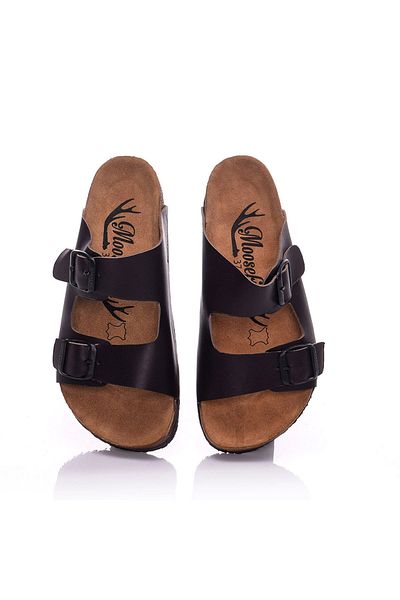 Moosefield Genuine Leather Dark Brown Women's Slippers