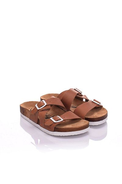 Moosefield Genuine Leather Light Brown Women's Slippers