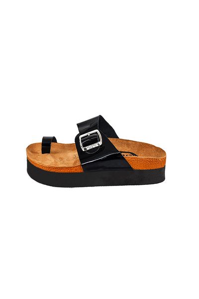 Moosefield Women's Genuine Leather Black Slippers