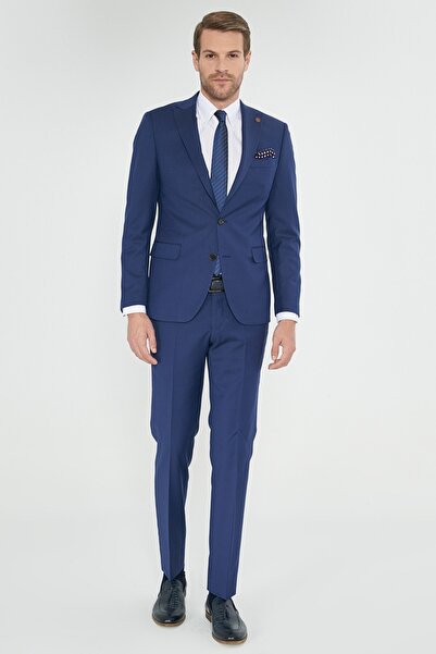 ALTINYILDIZ CLASSICS Erkek Saks Mavi Slim Fit Dar Kesim Su Geçirmez Yünlü Nano Takım Elbise