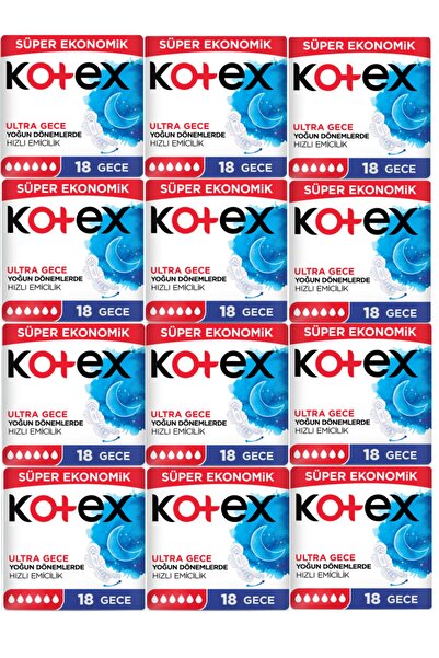 Kotex Ultra Hijyenik Ped Gece 18'li 12 Adet