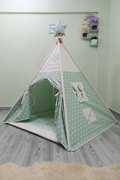 Henna Prime Henna Duck Sabitlenebilir Çocuk Oyun Çadırı Çağla Yeşili Yıldızlı