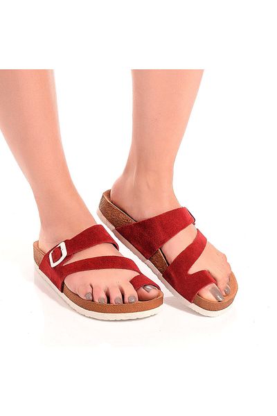 Moosefield Genuine Leather Red Women's Slippers