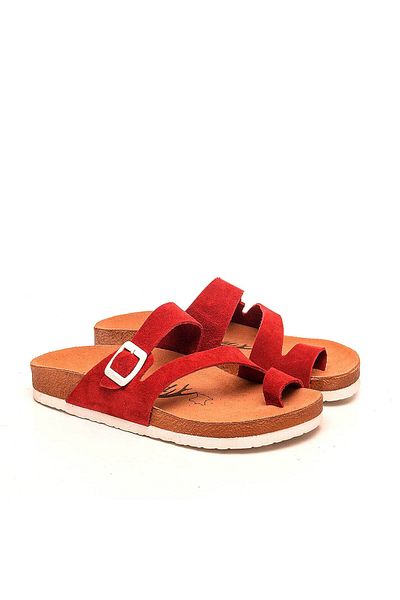 Moosefield Genuine Leather Red Women's Slippers
