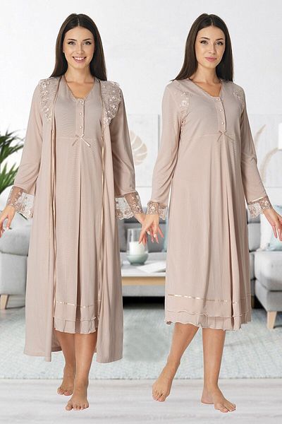 kaktüslohusa Effort Women's Mink Pregnant Postpartum Maternity Nightgown Dressing Gown Set of 2 2425