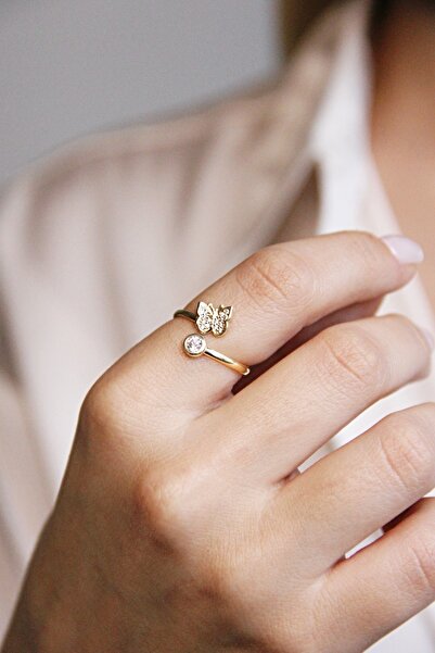 Argentum Concept Altın Kaplamalı 925 Ayar Gümüş Kelebek Yüzük - Y017101