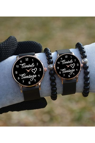 Kubbehan Lover Couple Wristwatches Men Women Couple Wrist Watch Letter Bracelet With You Forever Lover Gift